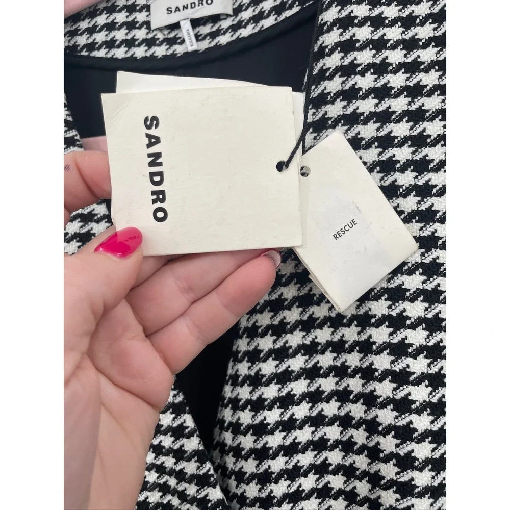 Sandro Charlotte Houndstooth Black and White Tweed Mini Dress 38 US 6 - Picture 5 of 11